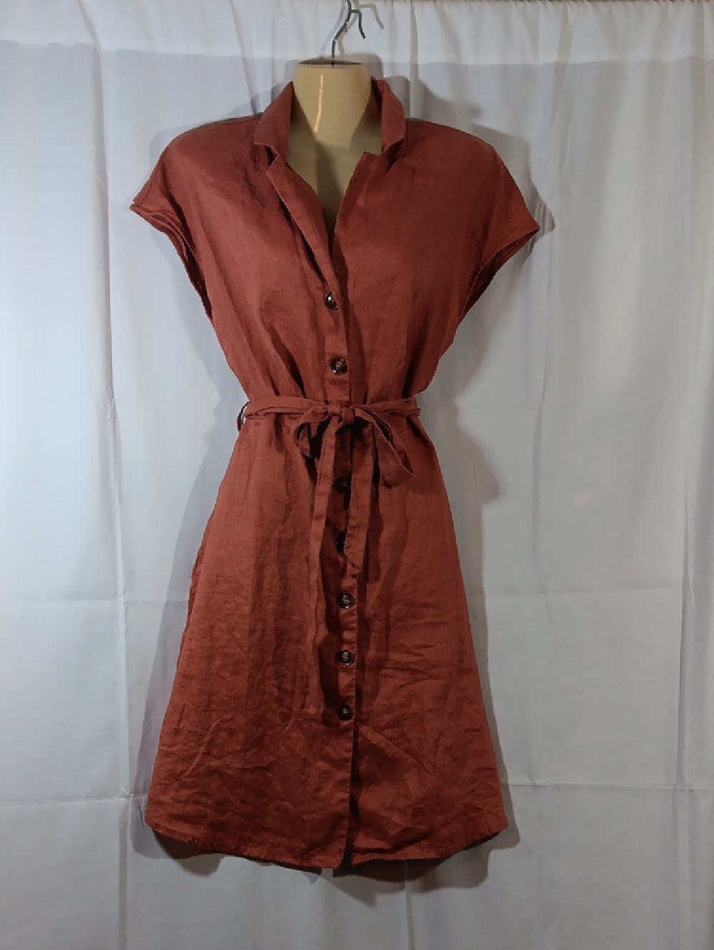 MNG Mango Womens 6 Linen Shirt Dress Button Down Belted - Picture 2 of 11